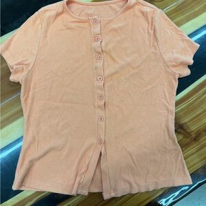 Peach Button-Up Short Sleeve Top